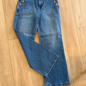 LOFT Blue wide Leg Jeans with Button-Trim Pockets